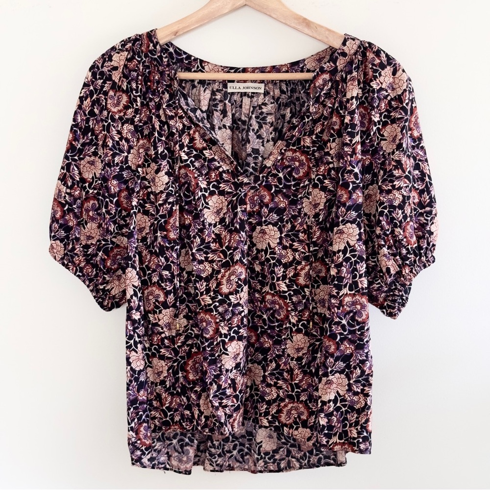 Ulla Johnson Evie Blouse Top Midnight Floral Puff Sleeve